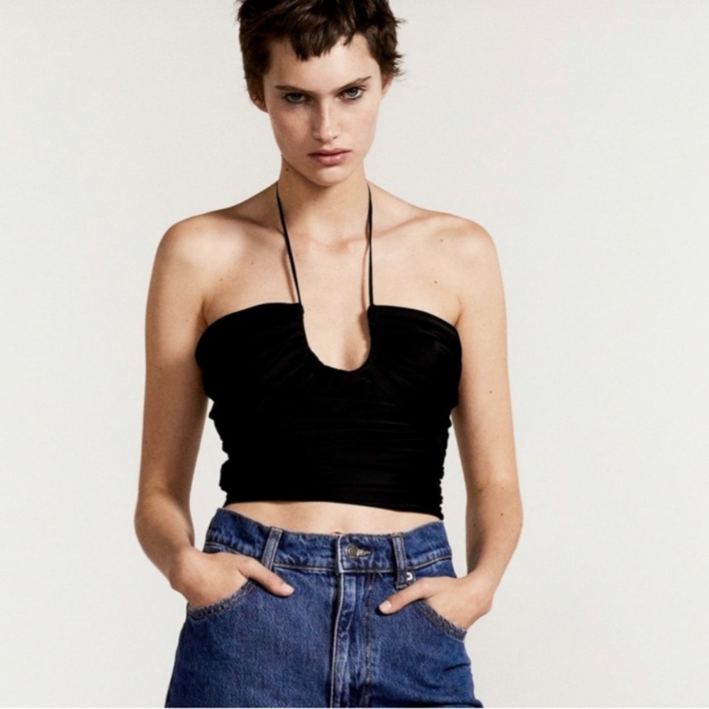 NWT ZARA Satin Effect Draped Halter 2143/261/800